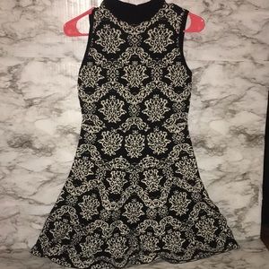 Black and White A-Line Snowflake Pattern Dress